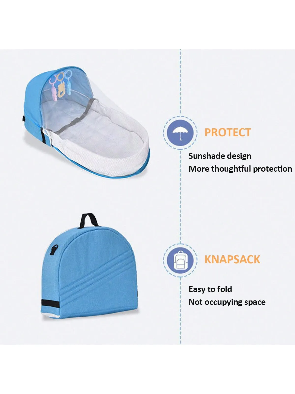 1pc Blue Portable Foldable Anti-pressure Bed Inner Bed For Newborn Baby, Can Be Used As Travel Bassinet