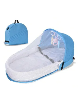 1pc Blue Portable Foldable Anti-pressure Bed Inner Bed For Newborn Baby, Can Be Used As Travel Bassinet