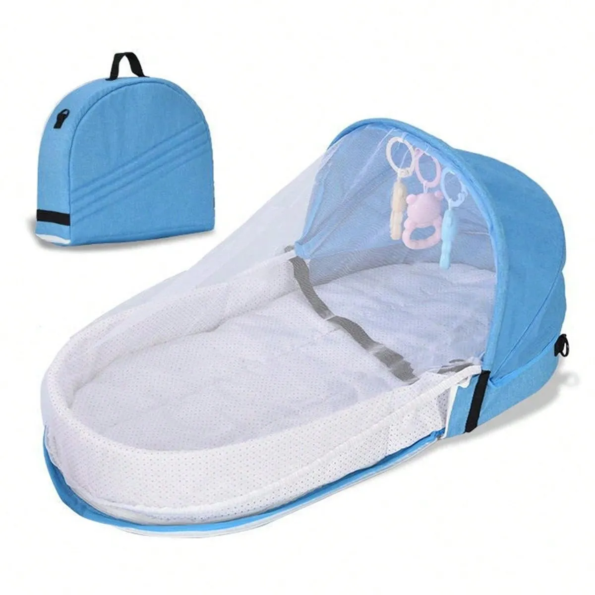 1pc Blue Portable Foldable Anti-pressure Bed Inner Bed For Newborn Baby, Can Be Used As Travel Bassinet