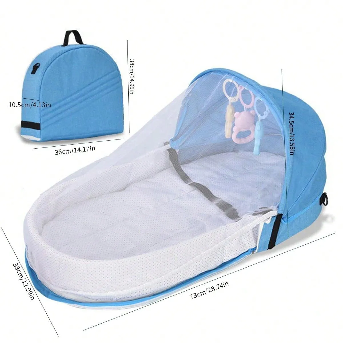 1pc Blue Portable Foldable Anti-pressure Bed Inner Bed For Newborn Baby, Can Be Used As Travel Bassinet