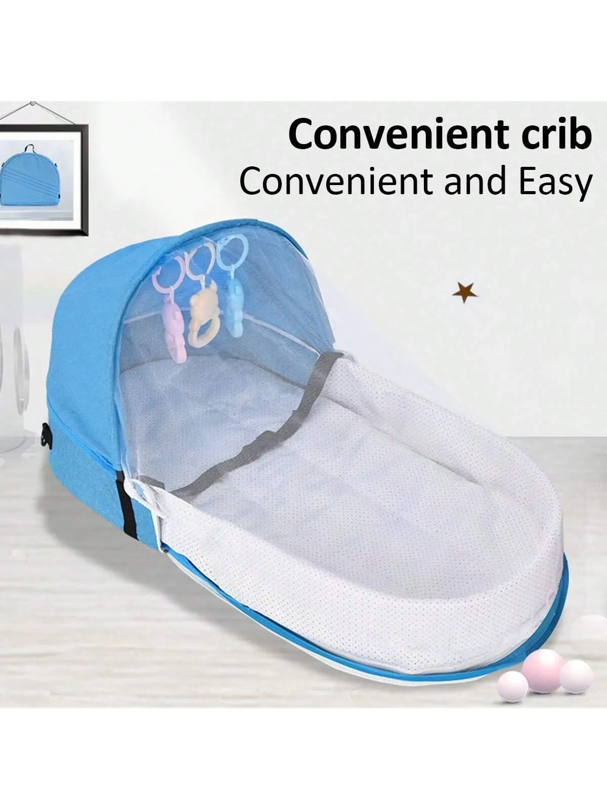 1pc Blue Portable Foldable Anti-pressure Bed Inner Bed For Newborn Baby, Can Be Used As Travel Bassinet