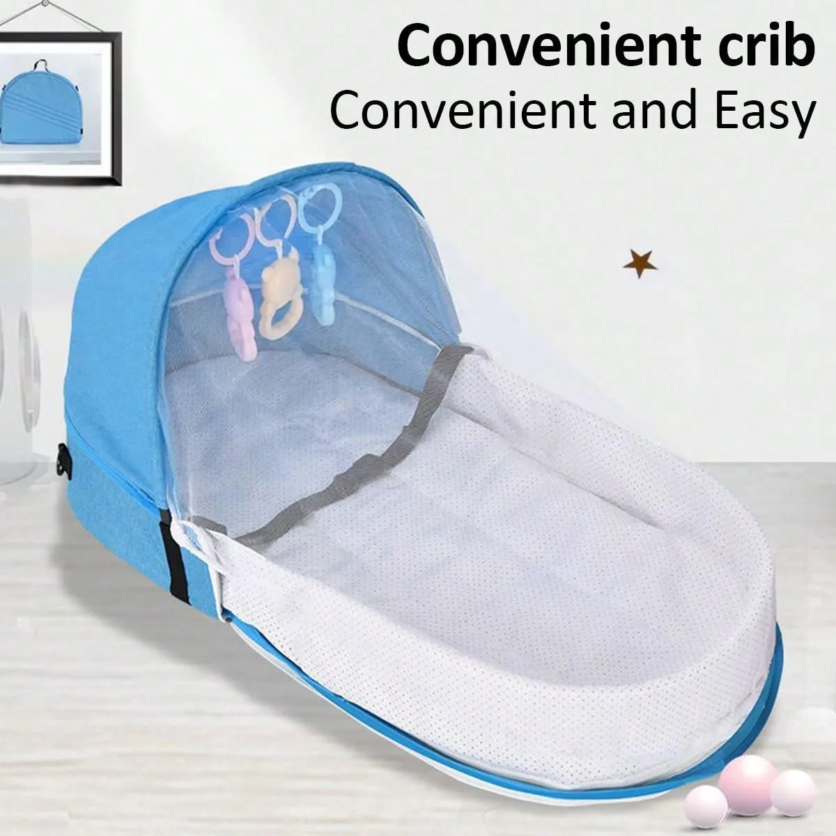 1pc Blue Portable Foldable Anti-pressure Bed Inner Bed For Newborn Baby, Can Be Used As Travel Bassinet