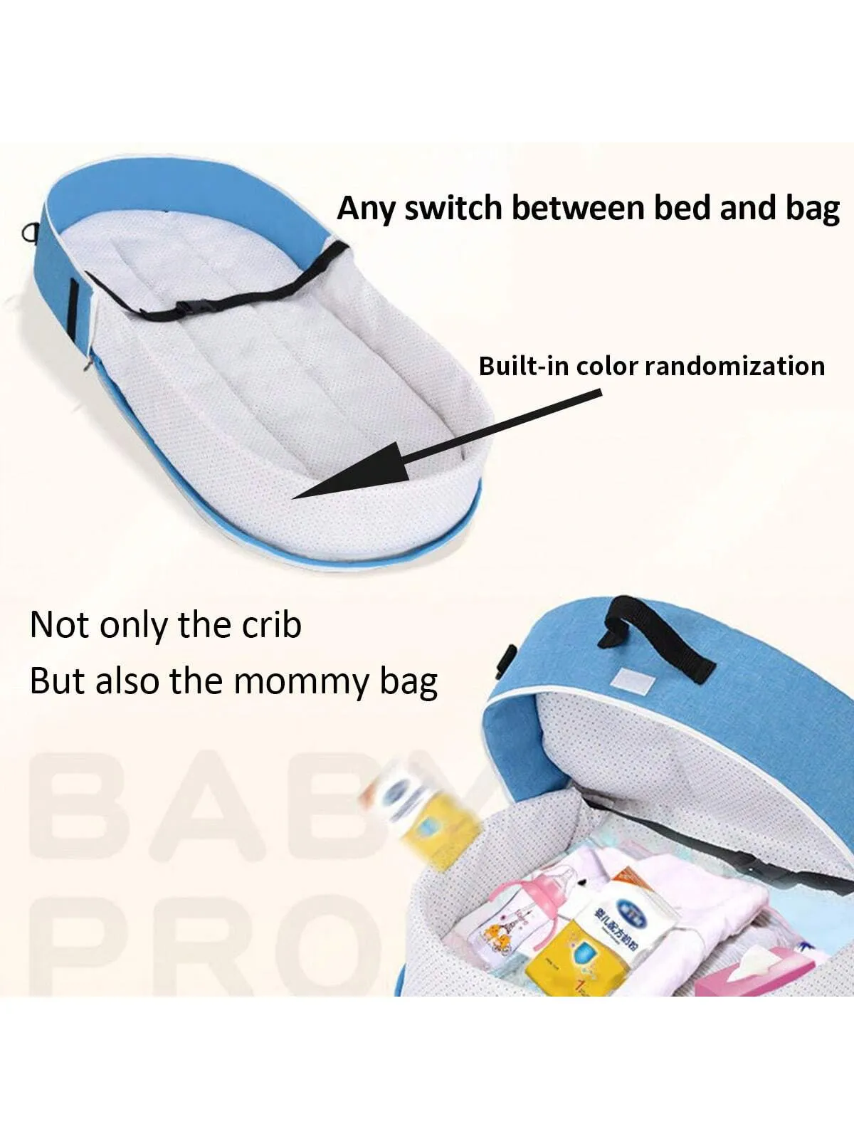 1pc Blue Portable Foldable Anti-pressure Bed Inner Bed For Newborn Baby, Can Be Used As Travel Bassinet