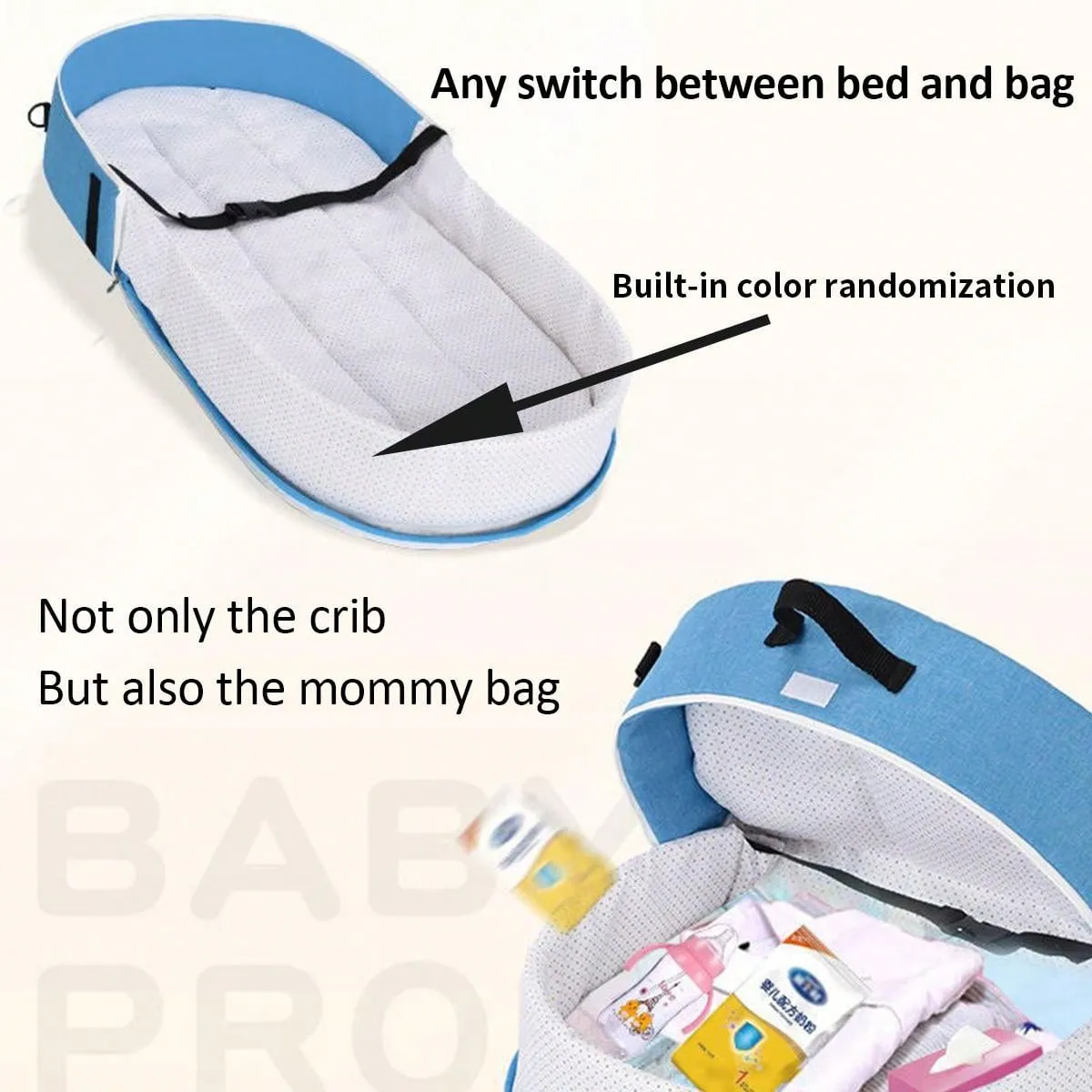 1pc Blue Portable Foldable Anti-pressure Bed Inner Bed For Newborn Baby, Can Be Used As Travel Bassinet
