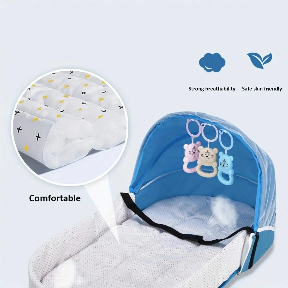 1pc Blue Portable Foldable Anti-pressure Bed Inner Bed For Newborn Baby, Can Be Used As Travel Bassinet
