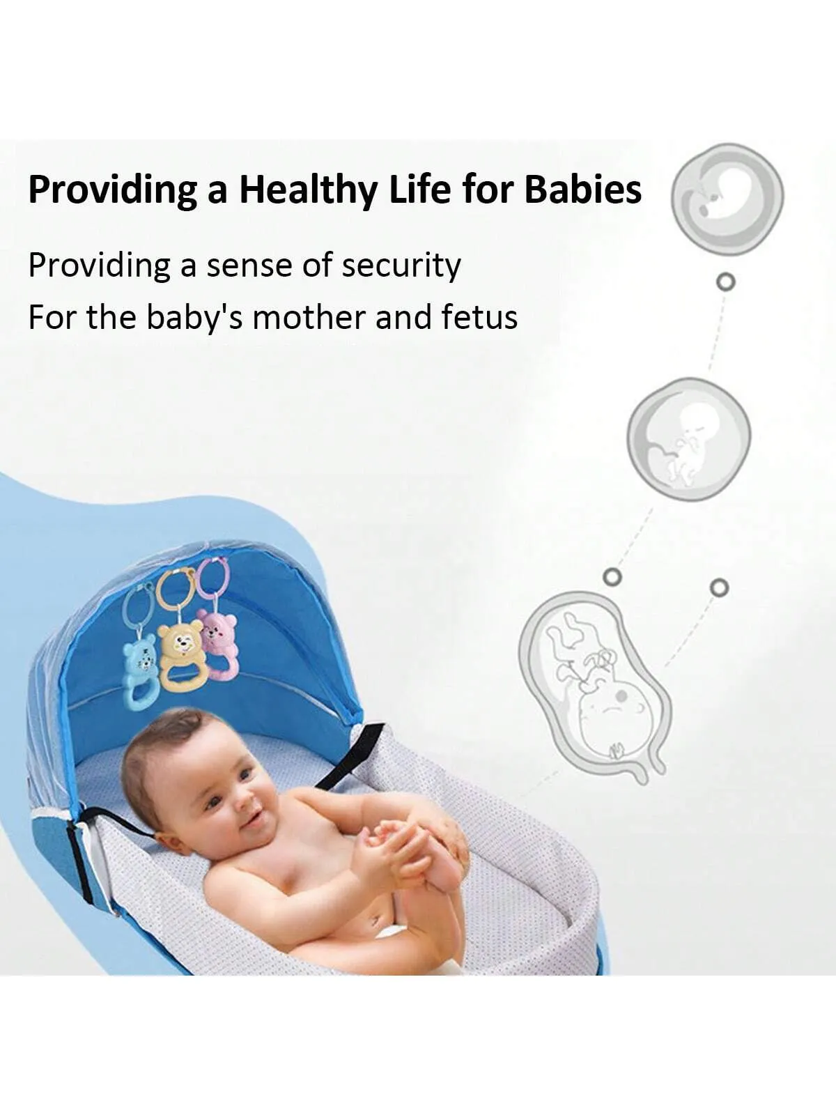 1pc Blue Portable Foldable Anti-pressure Bed Inner Bed For Newborn Baby, Can Be Used As Travel Bassinet
