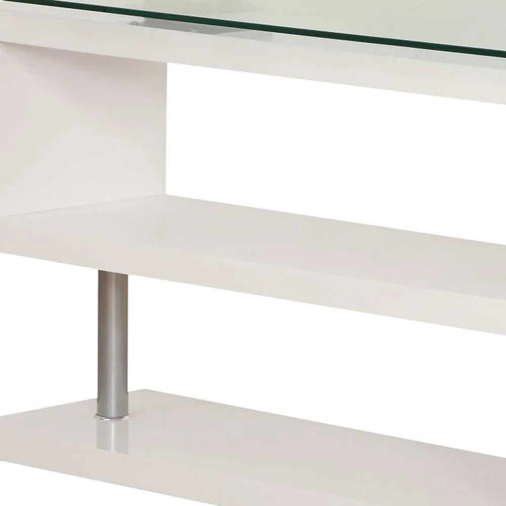 55" Clear and White Glass Mirrored L Shape Executive Desk