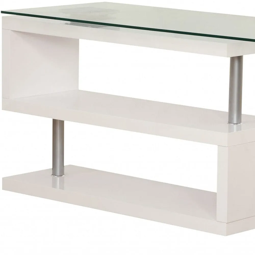 55" Clear and White Glass Mirrored L Shape Executive Desk