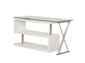 55" Clear and White Glass Mirrored L Shape Executive Desk