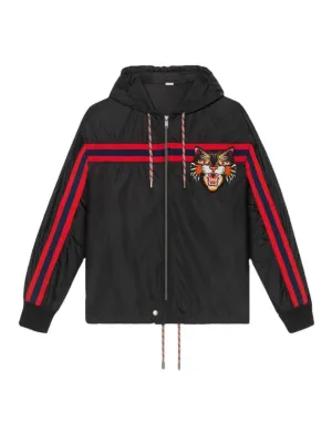 Angry Cat Embroidered Windbreaker Black