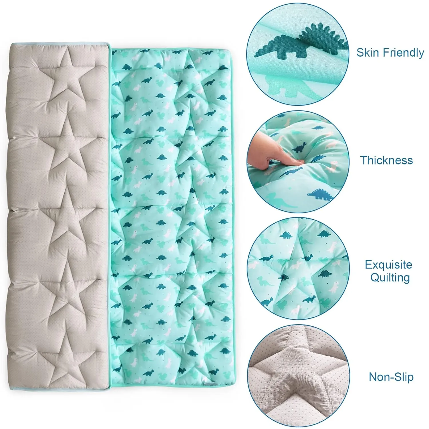 Baby Play Mat | Playpen Mat - 72'' x 59'', Thicker Padded Tummy Time Activity Mat for Infant & Toddler, Blue Dinosaur