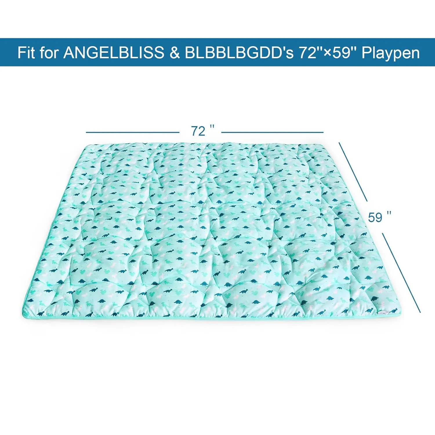 Baby Play Mat | Playpen Mat - 72'' x 59'', Thicker Padded Tummy Time Activity Mat for Infant & Toddler, Blue Dinosaur