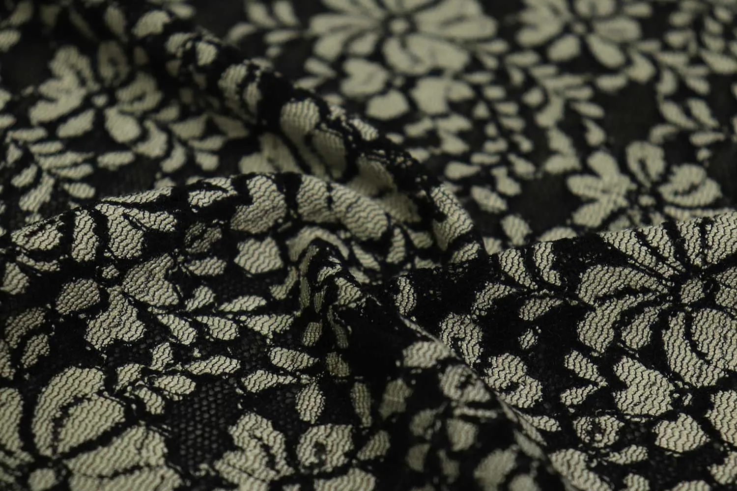 Black & Cream Floral Lace Polyester Fabric