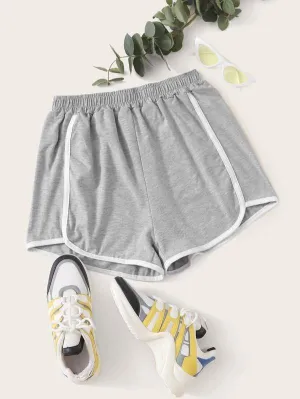 Contrast Binding Elastic Waist Dolphin Shorts
