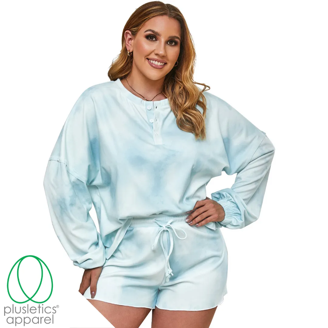 Cozy Plush - Long Sleeve Shorts Set - Azure