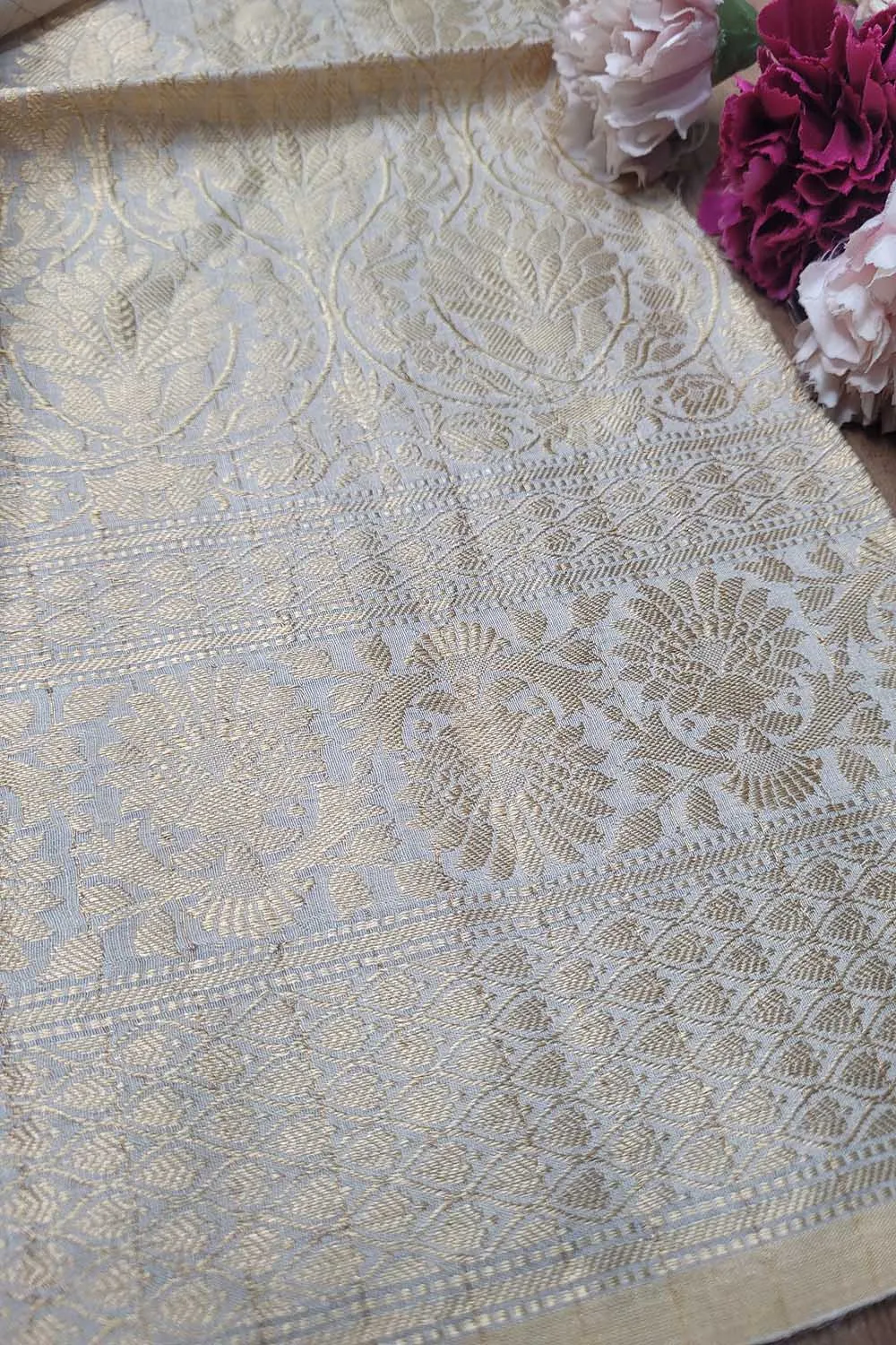 Dyeable Banarasi Handloom Pure Moonga Silk Fabric ( 2.5 Mtr )