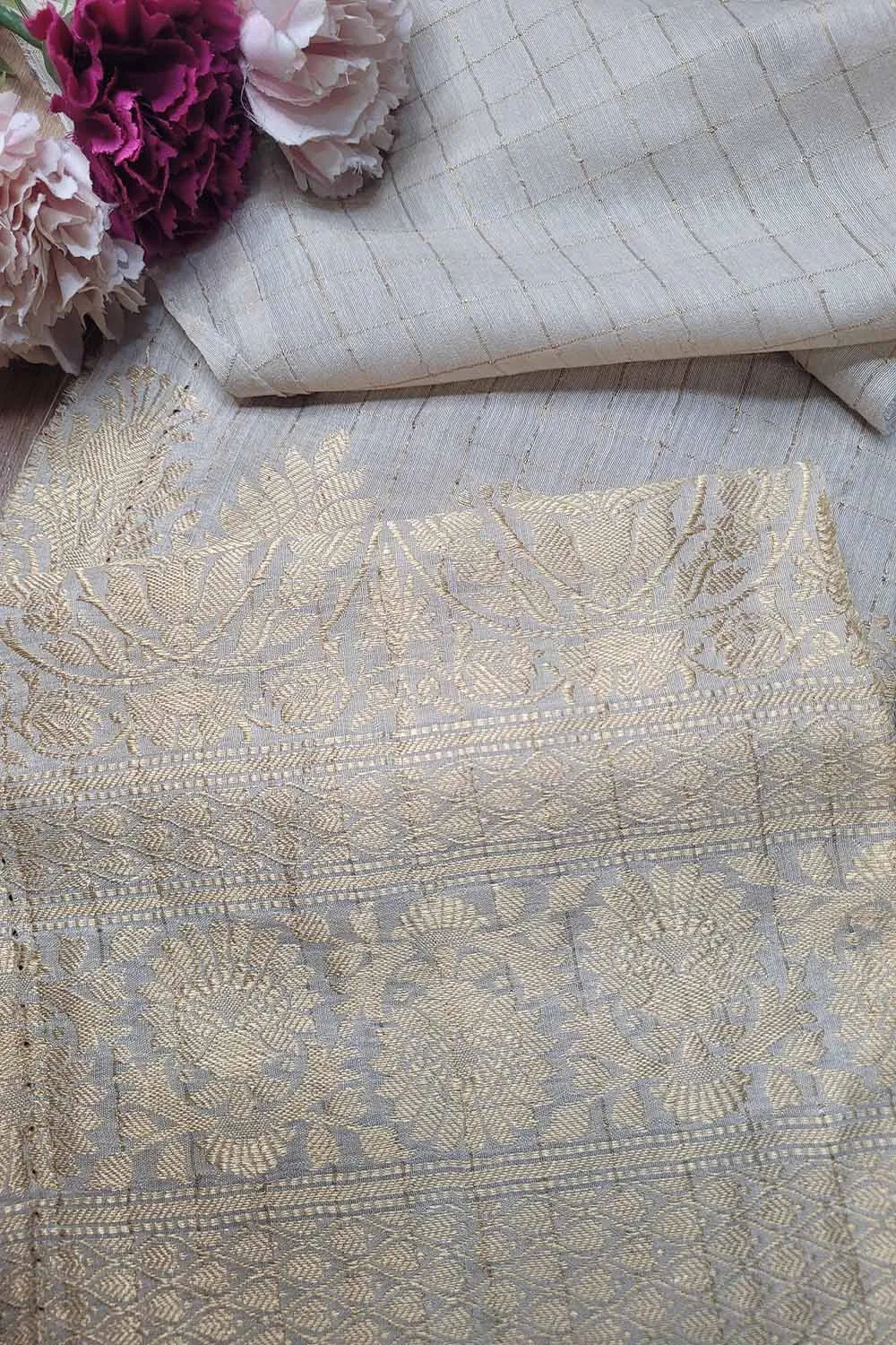 Dyeable Banarasi Handloom Pure Moonga Silk Fabric ( 2.5 Mtr )