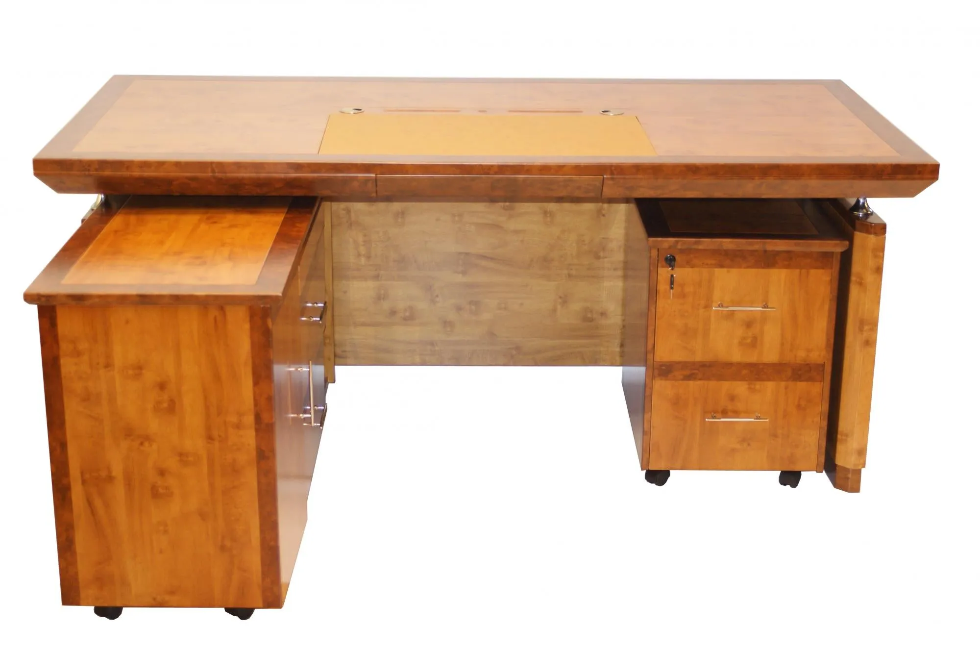 Executive Desk In Two Tone Yew Finish with Pedestal and Return - HSN-1860