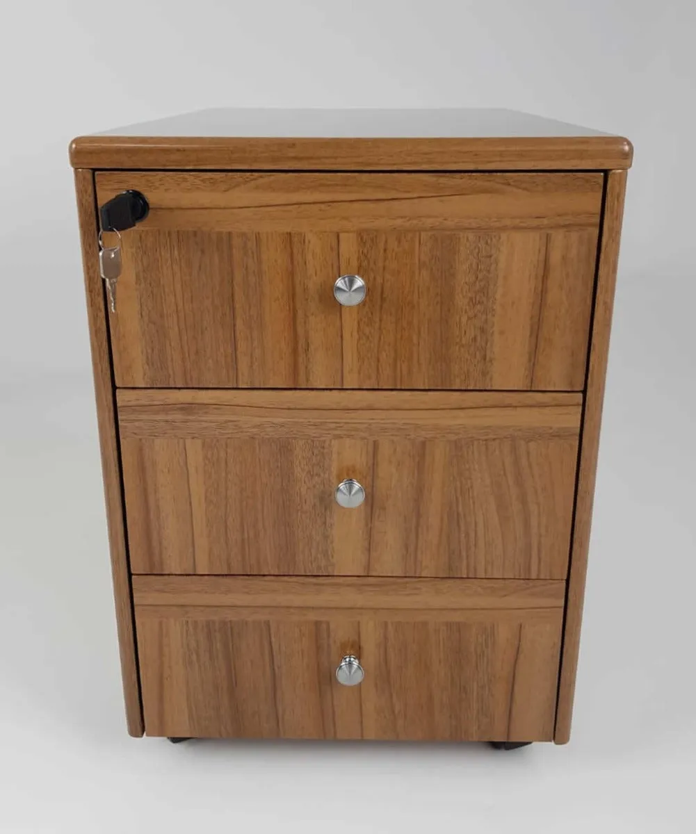 Executive Light Oak Desk With Leather Detailing - With Pedestal and Return - 1819