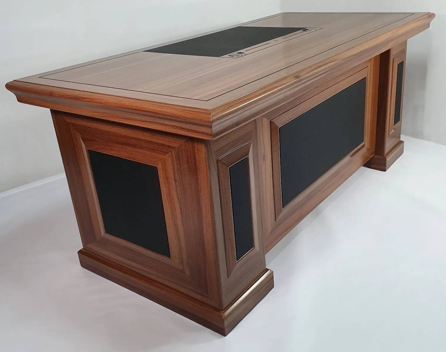 Executive Light Oak Desk With Leather Detailing - With Pedestal and Return - 1819