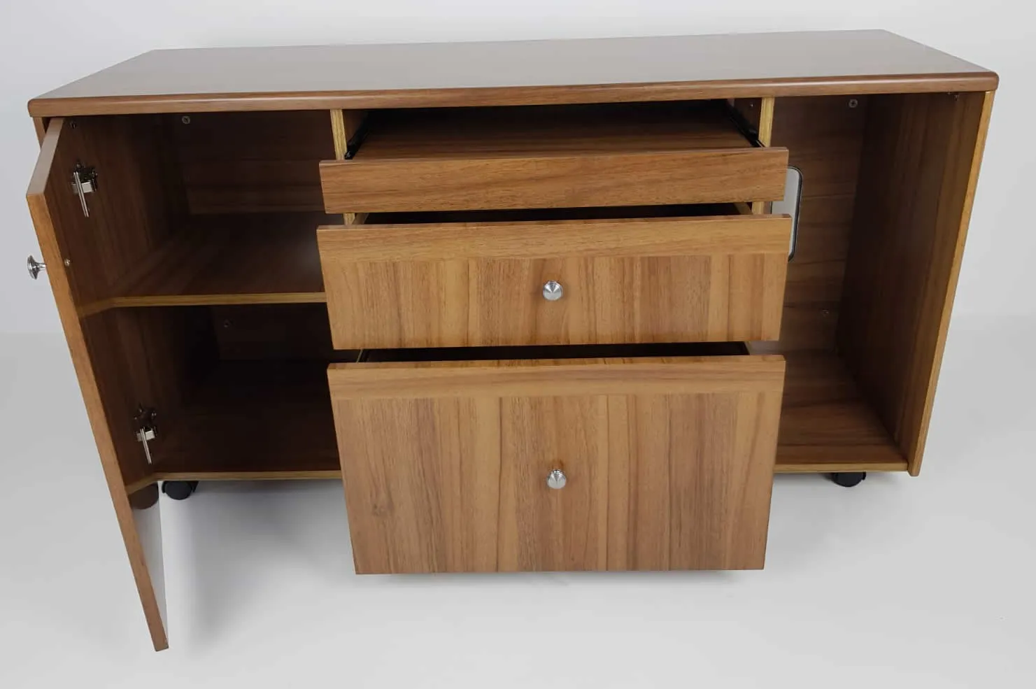 Executive Light Oak Desk With Leather Detailing - With Pedestal and Return - 1819