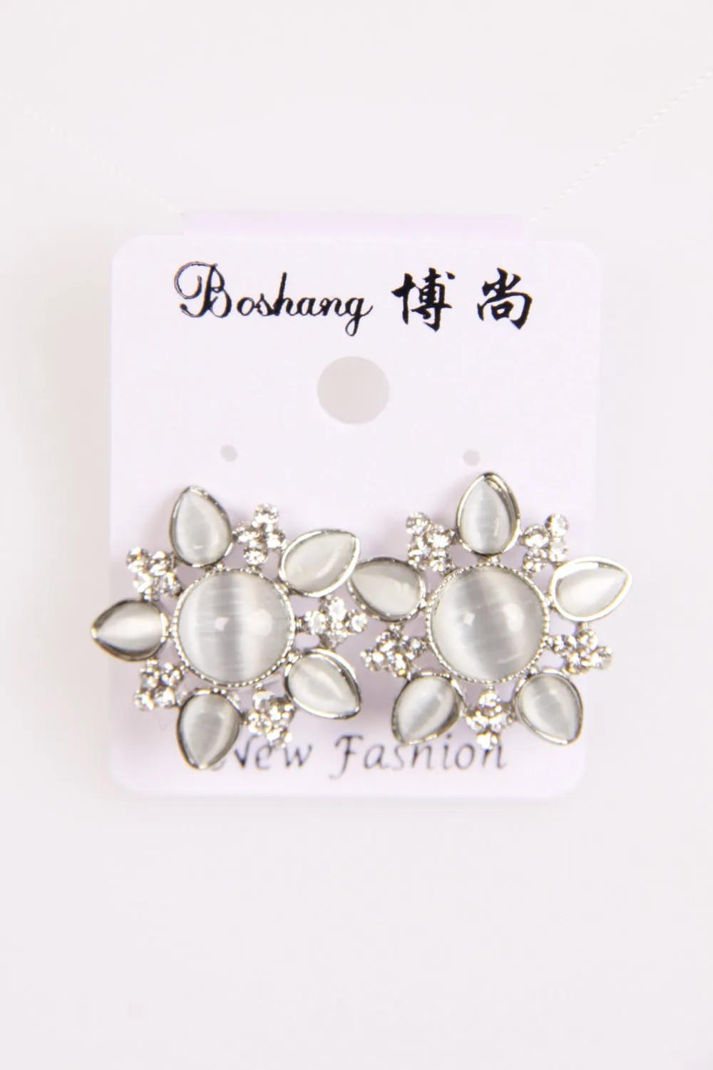 Glossy Floral Diamante Clip On Earrings