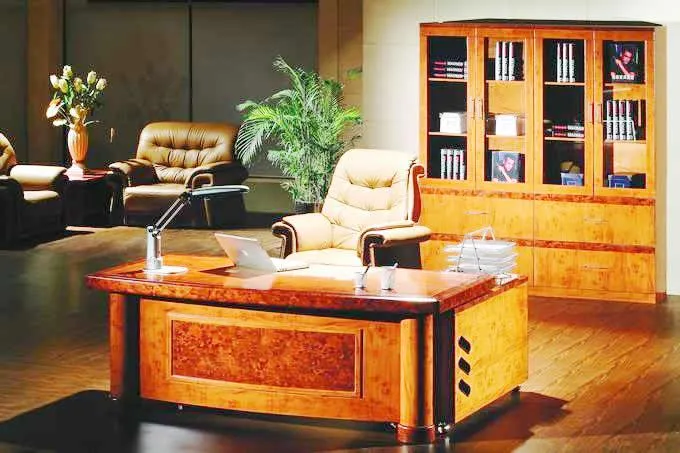 High Quality Executive Desk In Two Tone Yew Finish with Pedestal and Return - HSN-1862