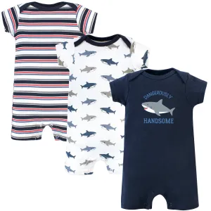 Hudson Baby Cotton Rompers, Shark