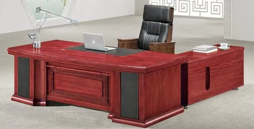 Large Executive Office Desk Real Wood Veneer with Pedestal and Return - DSK-K3L241