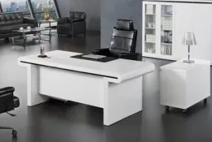 Large Gloss White Executive Office Desk with Drawer Pedestal and Side Return - 2000mm, 2200mm, 2400mm - DES-0992