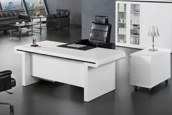 Large Gloss White Executive Office Desk with Drawer Pedestal and Side Return - 2000mm, 2200mm, 2400mm - DES-0992