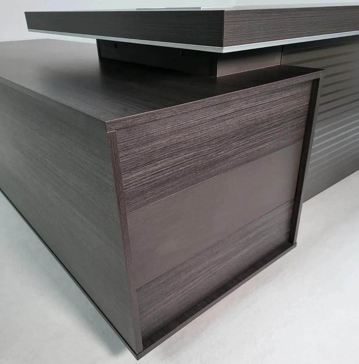 Large Stylish Grey Oak Corner Executive Office Desk with Built in Storage - 2400mm - BJS-D1124