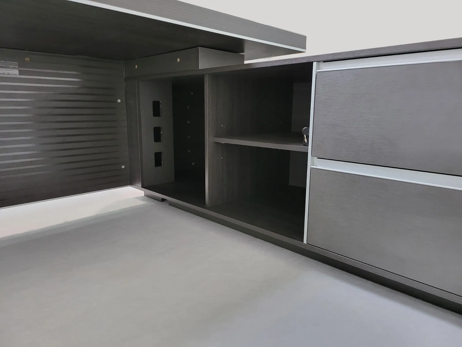 Large Stylish Grey Oak Corner Executive Office Desk with Built in Storage - 2400mm - BJS-D1124
