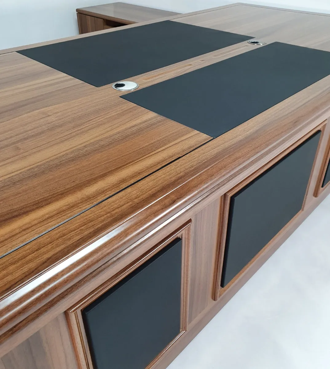 Light Oak Executive Desk With Leather Detailing - With Pedestal and Return - 2233