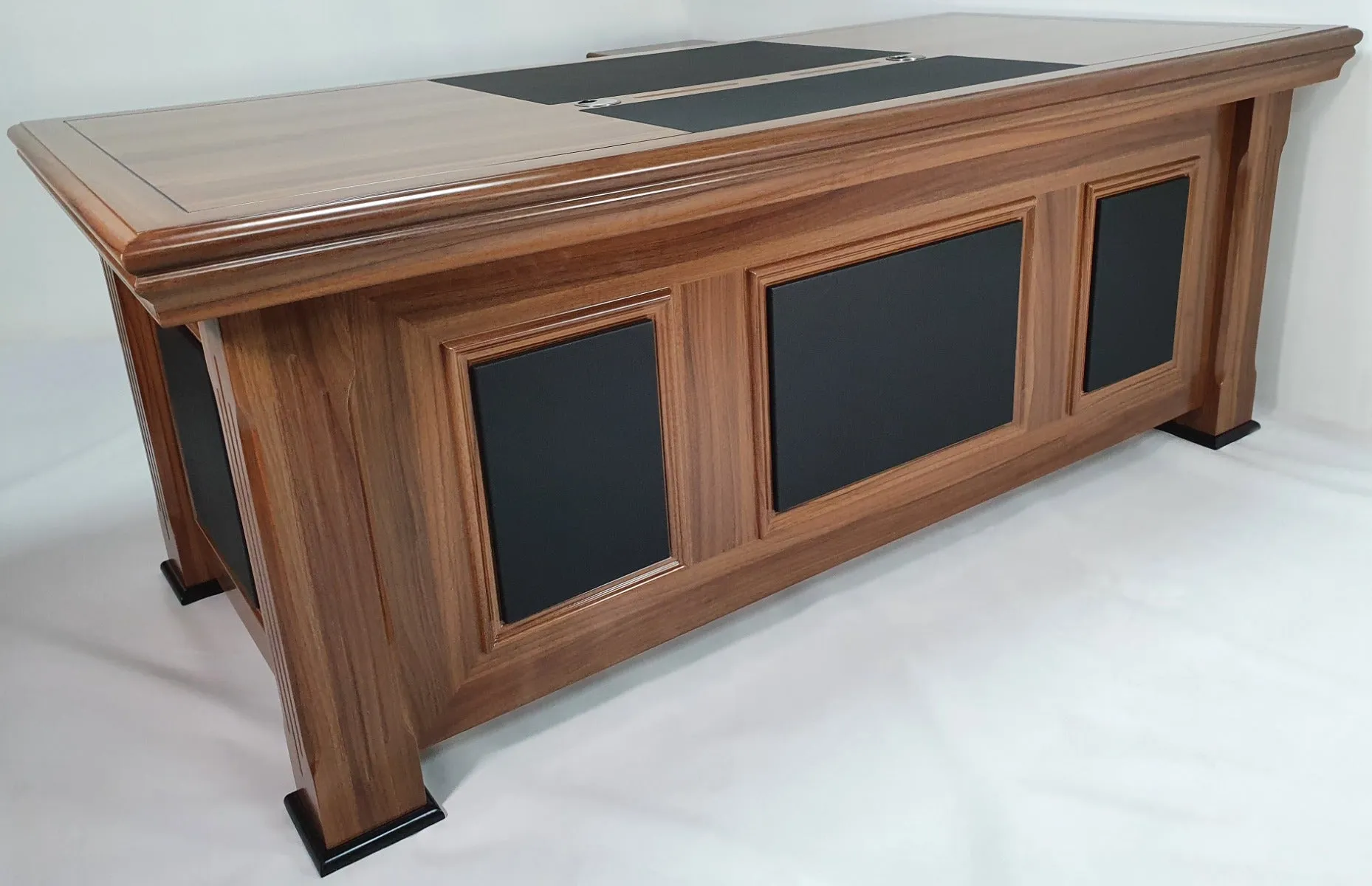 Light Oak Executive Desk With Leather Detailing - With Pedestal and Return - 2233