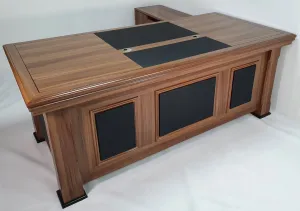 Light Oak Executive Desk With Leather Detailing - With Pedestal and Return - 2233