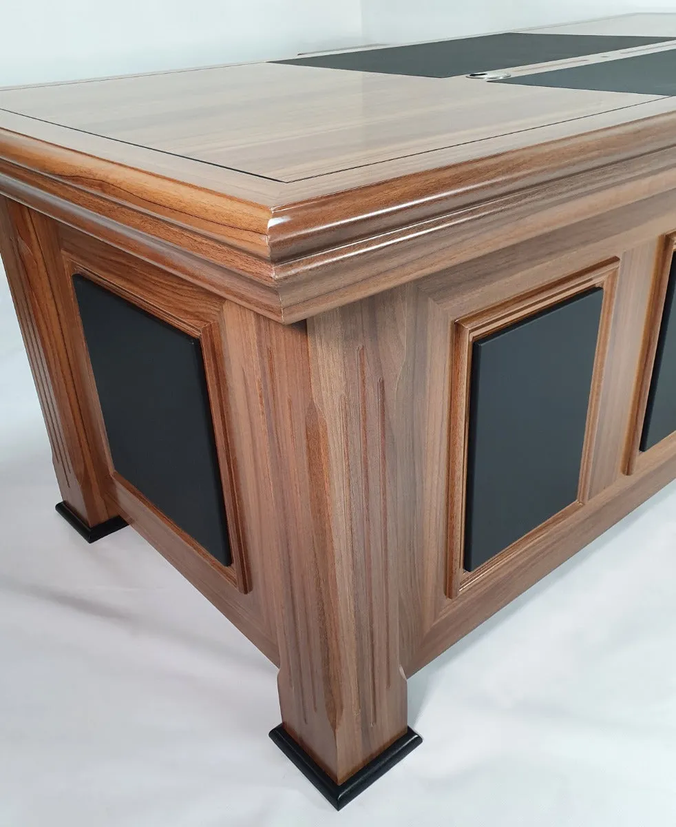 Light Oak Executive Desk With Leather Detailing - With Pedestal and Return - 2233