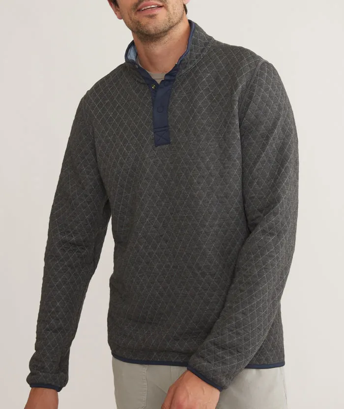 Marine Layer Corbet Quilted Reversible Pullover in Light Blue / Charcoal