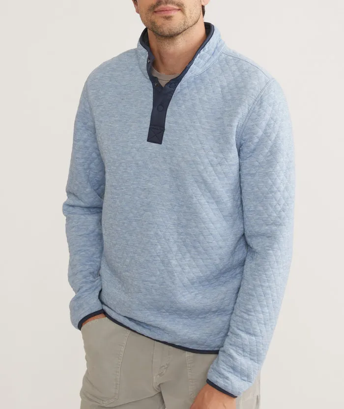 Marine Layer Corbet Quilted Reversible Pullover in Light Blue / Charcoal