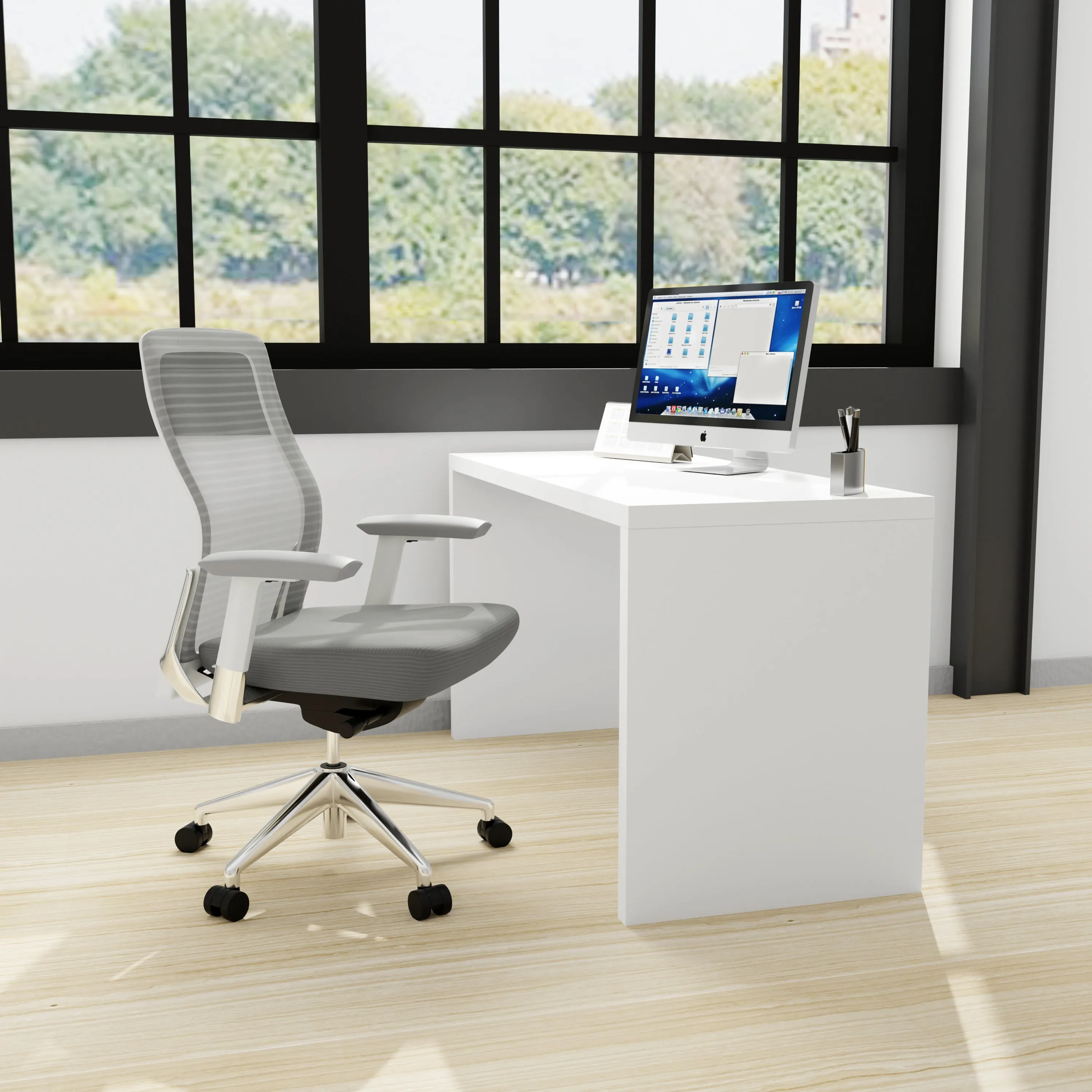 Modifiable 55" Matte White Lacquer Executive Desk or Workstation