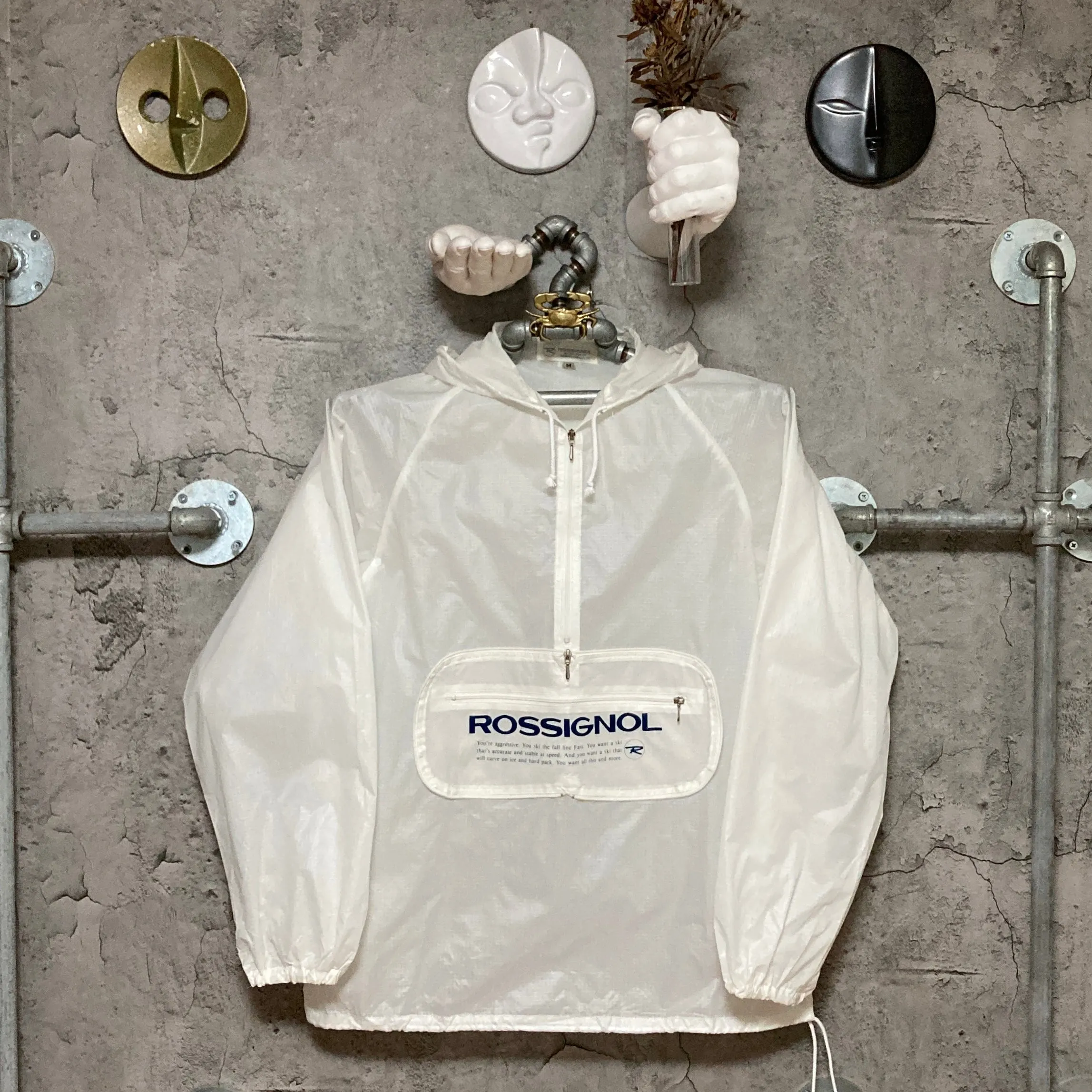 Rossignol ski white nylon pullover hoodie