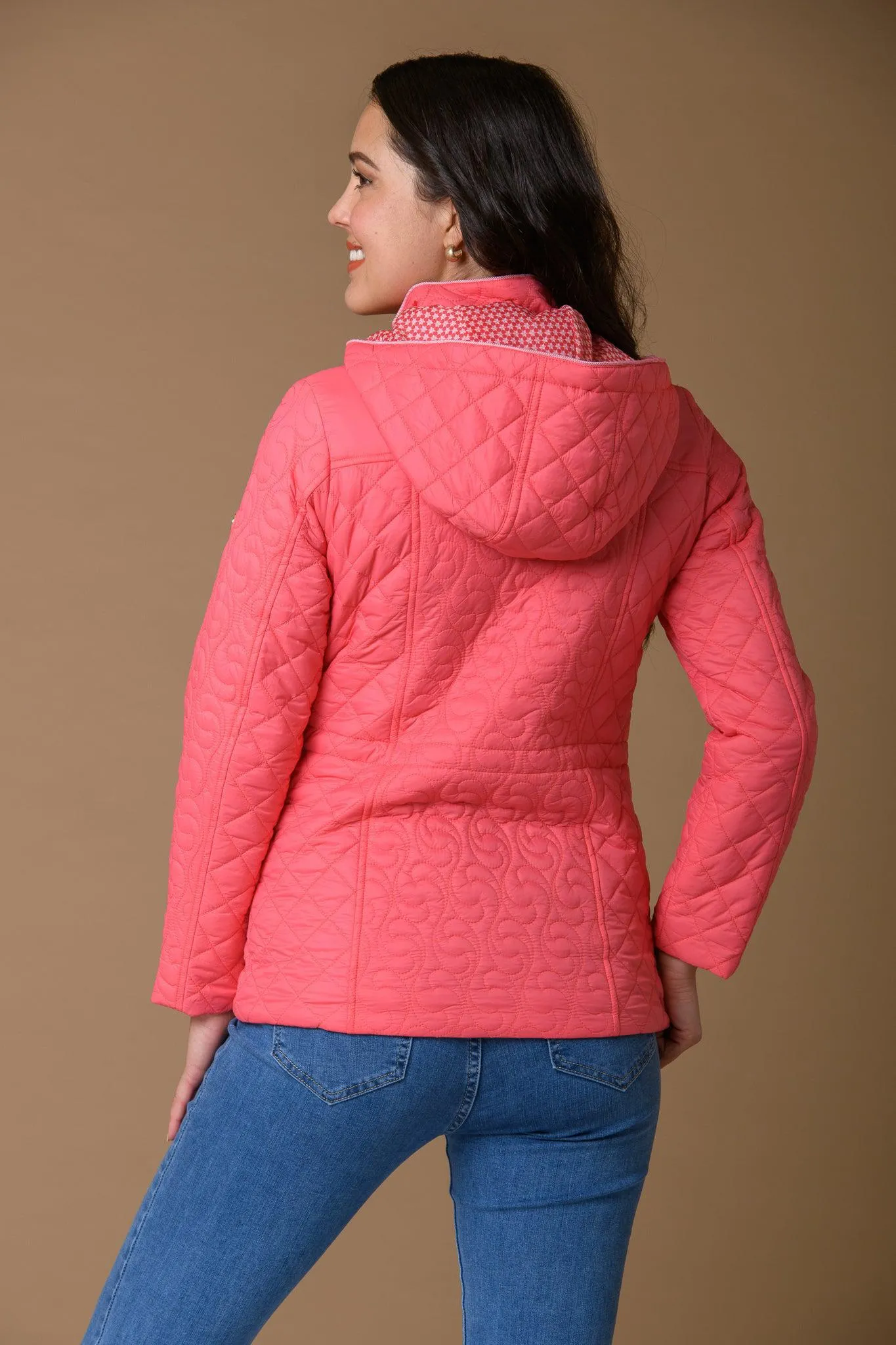 Squiggle Print Lining Jacket - Coral
