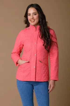 Squiggle Print Lining Jacket - Coral