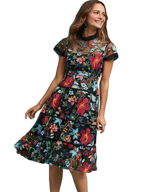 TastyHottie - Flower Embroidery Lace Dress Women Spring Summer Dress
