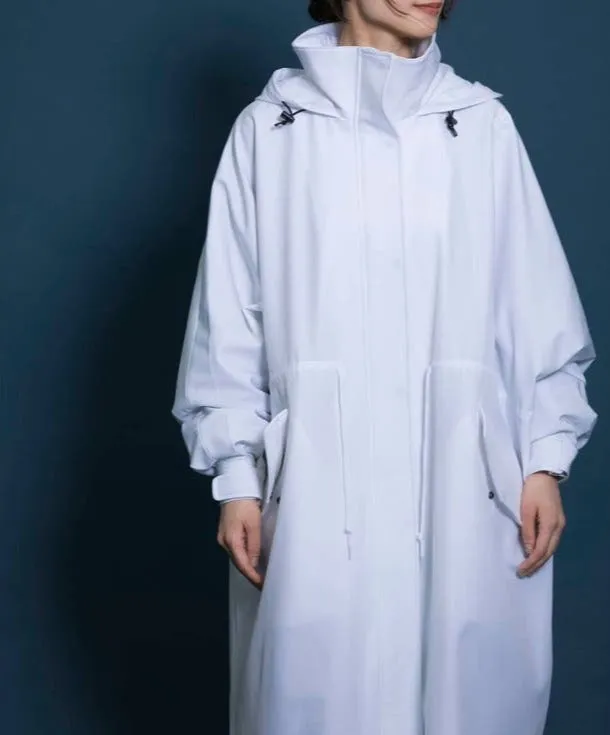 Uiscel water-repellent long coat stand collar white