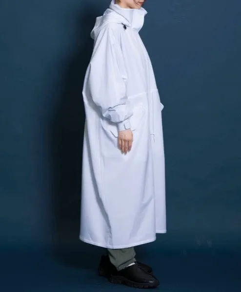 Uiscel water-repellent long coat stand collar white