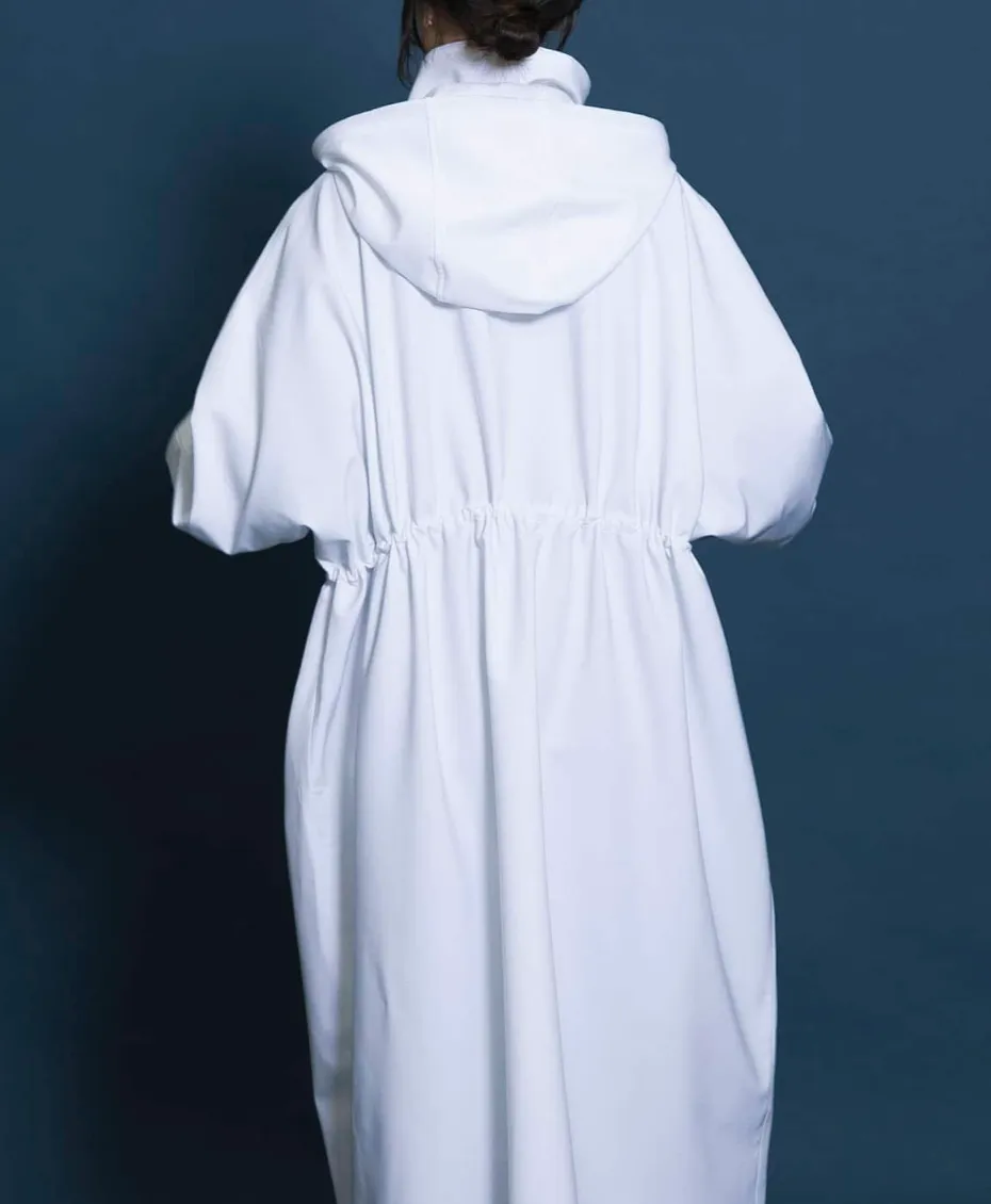 Uiscel water-repellent long coat stand collar white