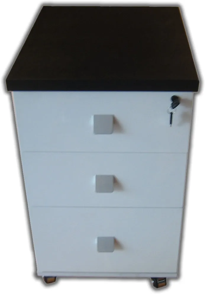 White Gloss and Black Leather Executive Desk with Return and Pedestal T1360